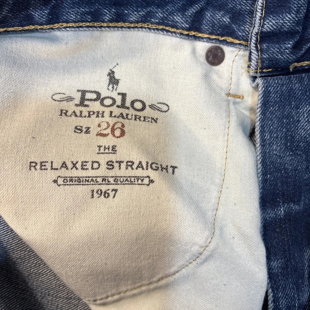 Polo Ralph Lauren Jeans Men 26x30  BLUE Relaxed Straight Patches Distressed NWT